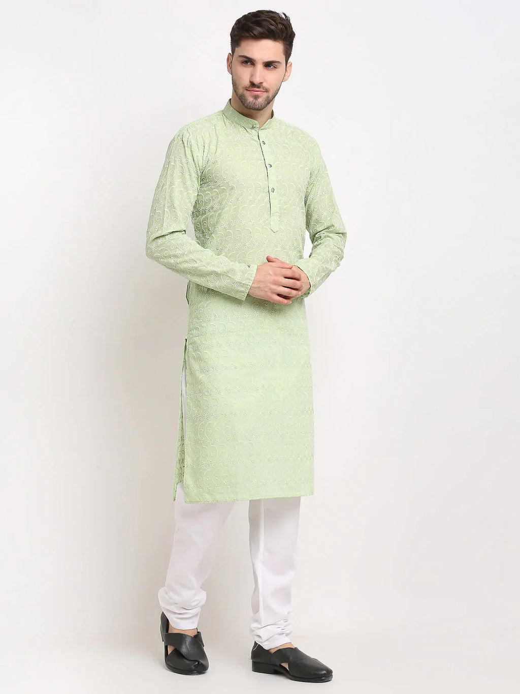 Jompers Men's Green Chikan Kurta Only
