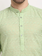 Jompers Men's Green Chikan Kurta Only