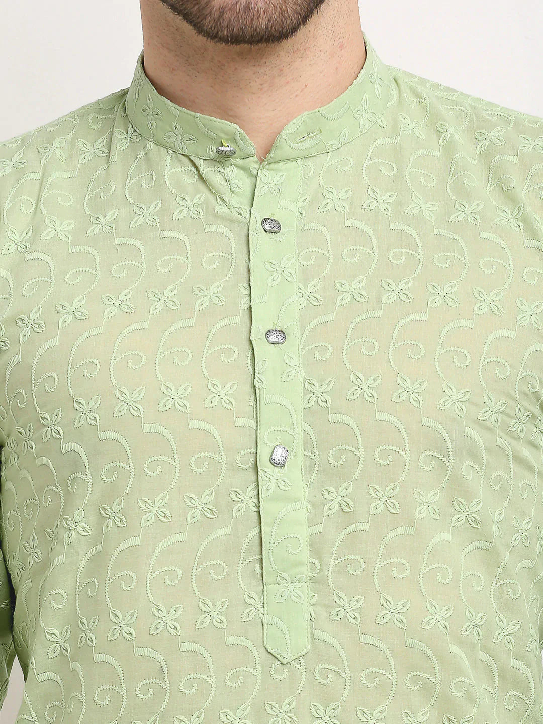 Jompers Men's Green Chikan Kurta Only