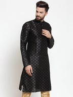 Jompers Men's Black Woven Design Straight Kurta