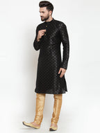 Jompers Men's Black Woven Design Straight Kurta