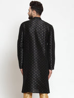 Jompers Men's Black Woven Design Straight Kurta