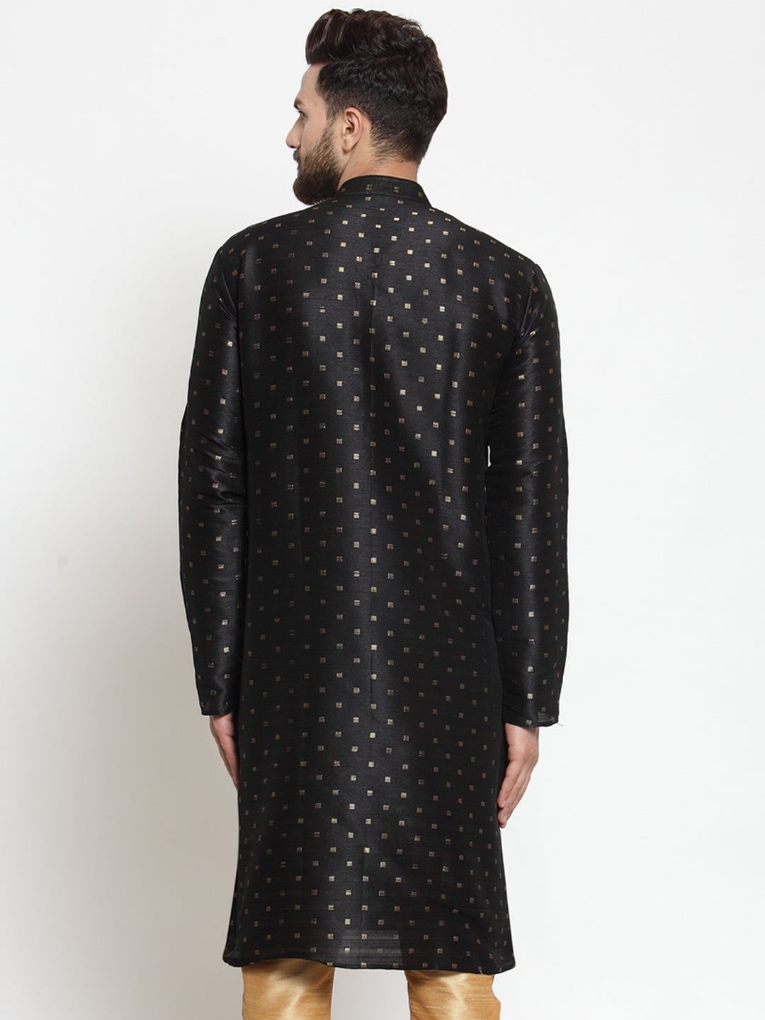 Jompers Men's Black Woven Design Straight Kurta