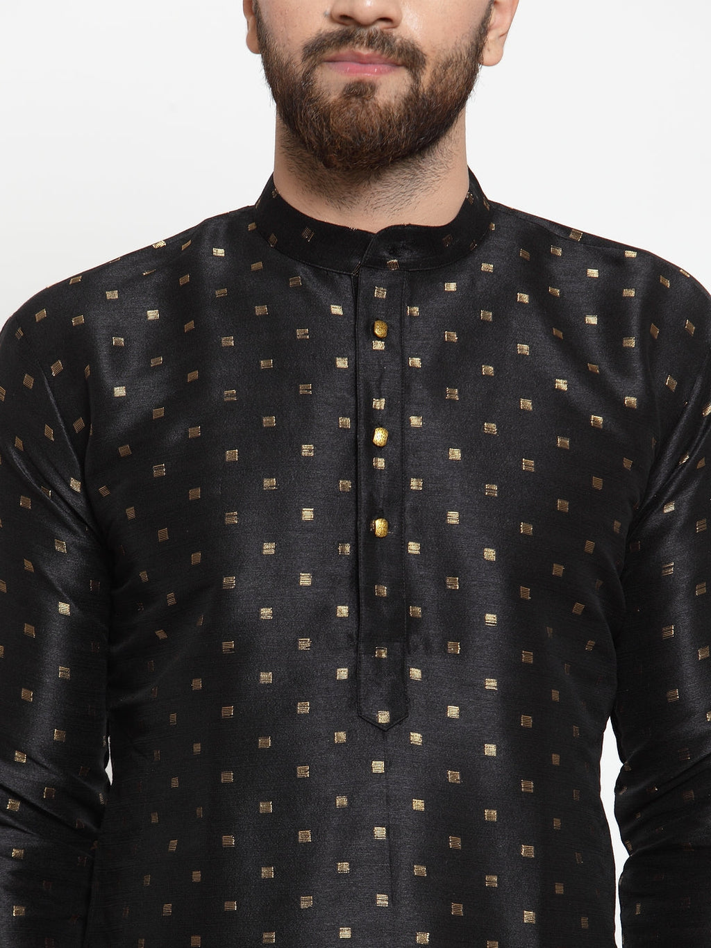 Jompers Men's Black Woven Design Straight Kurta