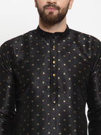 Jompers Men's Black Woven Design Straight Kurta