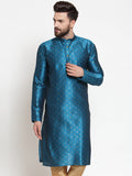 Jompers Men's Black Woven Design Straight Kurta
