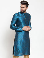 Jompers Men's Black Woven Design Straight Kurta