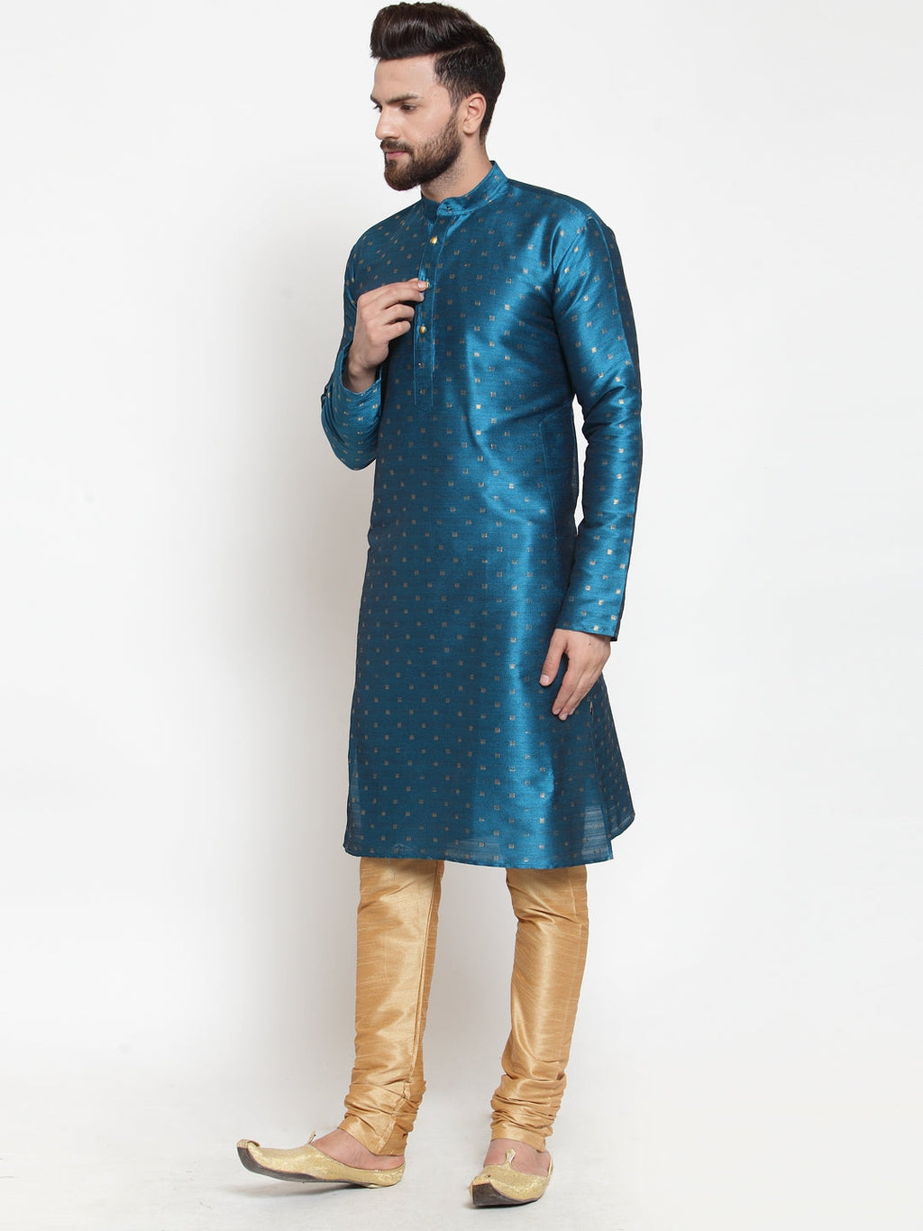 Jompers Men's Black Woven Design Straight Kurta