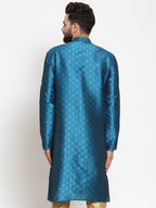 Jompers Men's Black Woven Design Straight Kurta