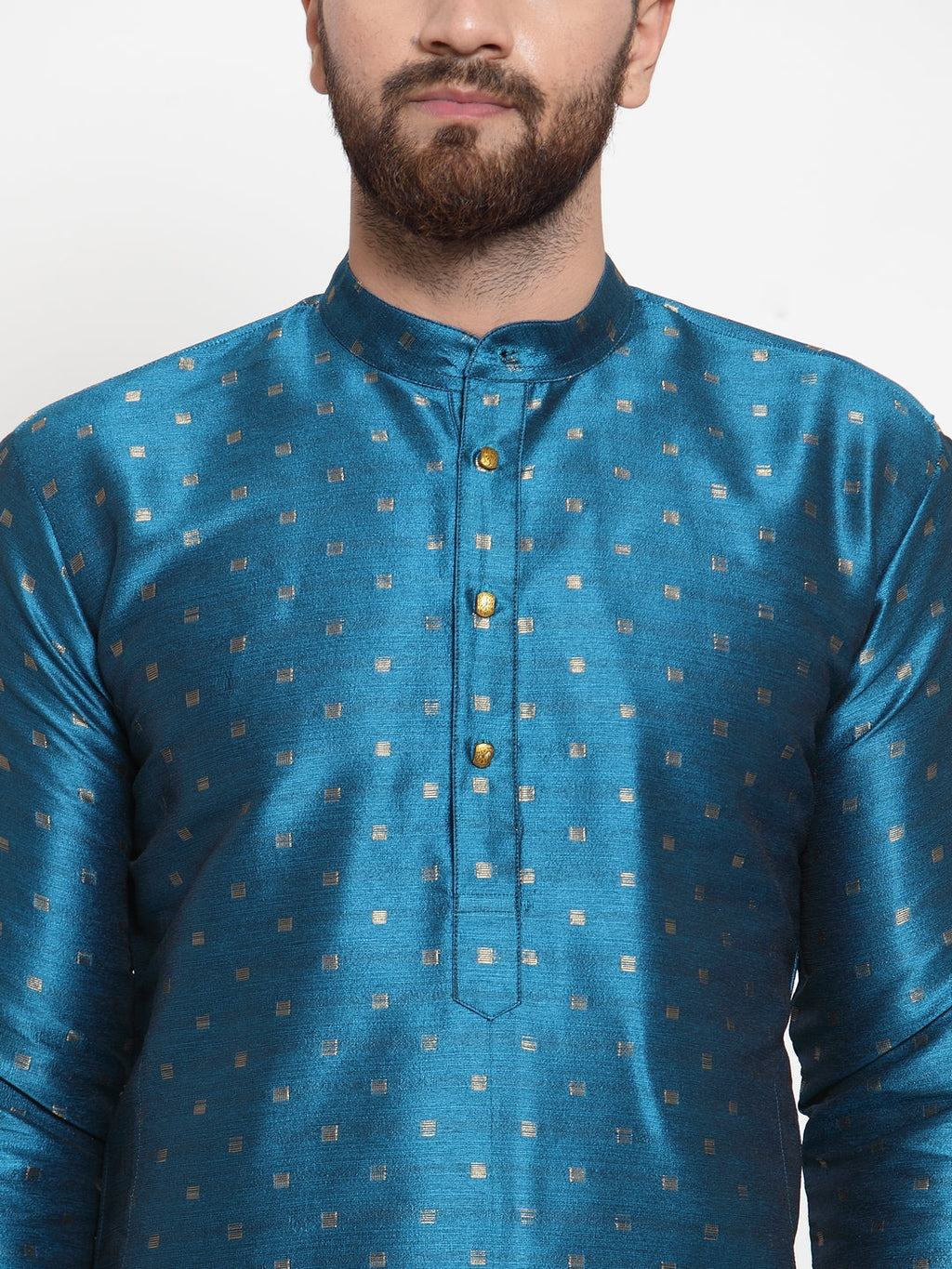 Jompers Men's Black Woven Design Straight Kurta