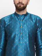 Jompers Men's Black Woven Design Straight Kurta