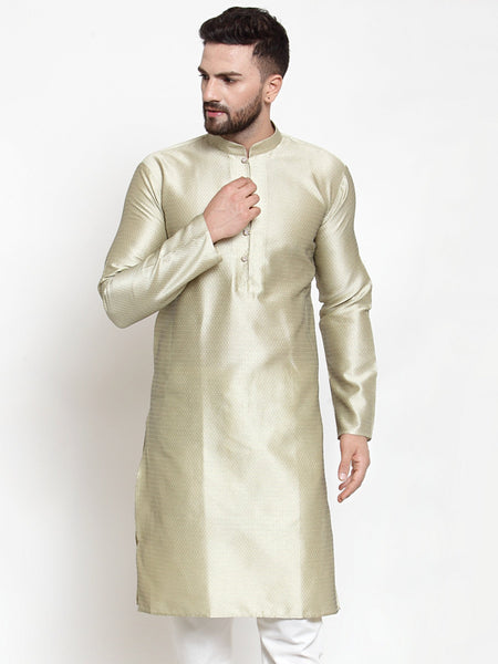 Jompers Men Beige & White Self Design Kurta Only