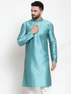 Jompers Men Light-Blue & White Self Design Kurta Only - Distacart
