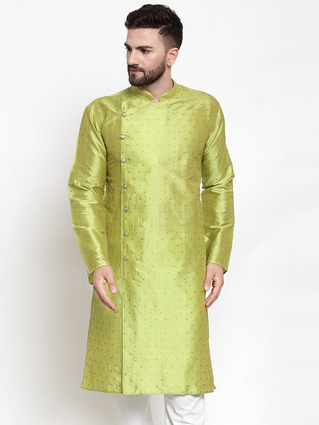 Jompers Men Light-Green & Golden Self Design Kurta Only - Distacart