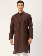 Jompers Men's Woven Design Jacquard Kurta - Coffee