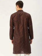 Jompers Men's Woven Design Jacquard Kurta - Coffee
