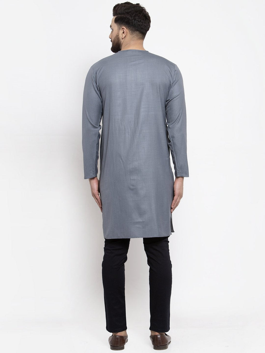 Jompers Men Grey Solid high-low Kurta - Distacart