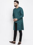 Jompers Men Teal Solid high-low Kurta - Distacart