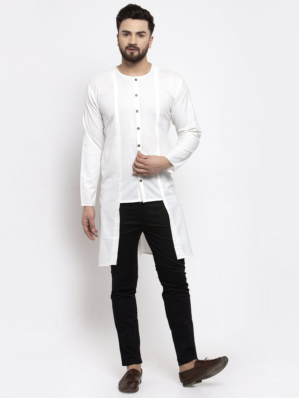 Jompers Men White Solid high-low Kurta - Distacart