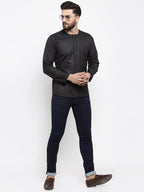 Jompers Men Black Solid Straight Short Kurta - Distacart