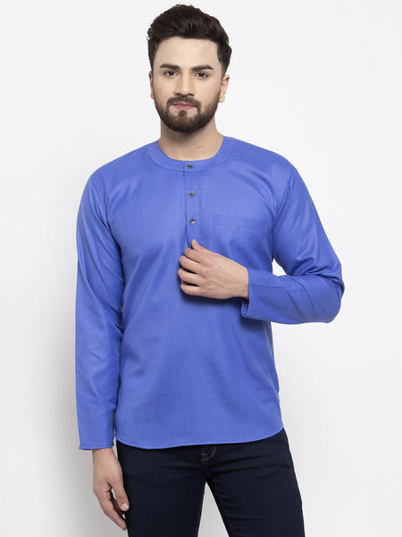 Jompers Men Blue Solid Straight Short Kurta