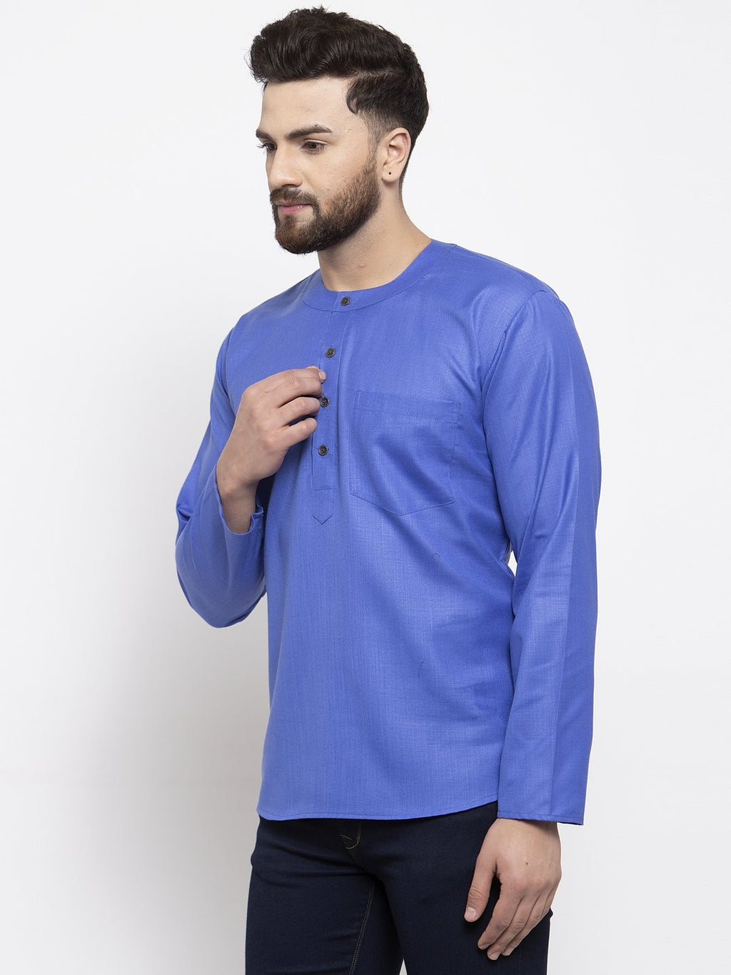 Jompers Men Blue Solid Straight Short Kurta - Distacart