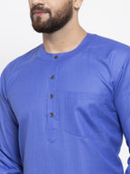 Jompers Men Blue Solid Straight Short Kurta - Distacart