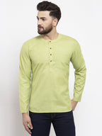 Jompers Men Green Solid Straight Short Kurta - Distacart