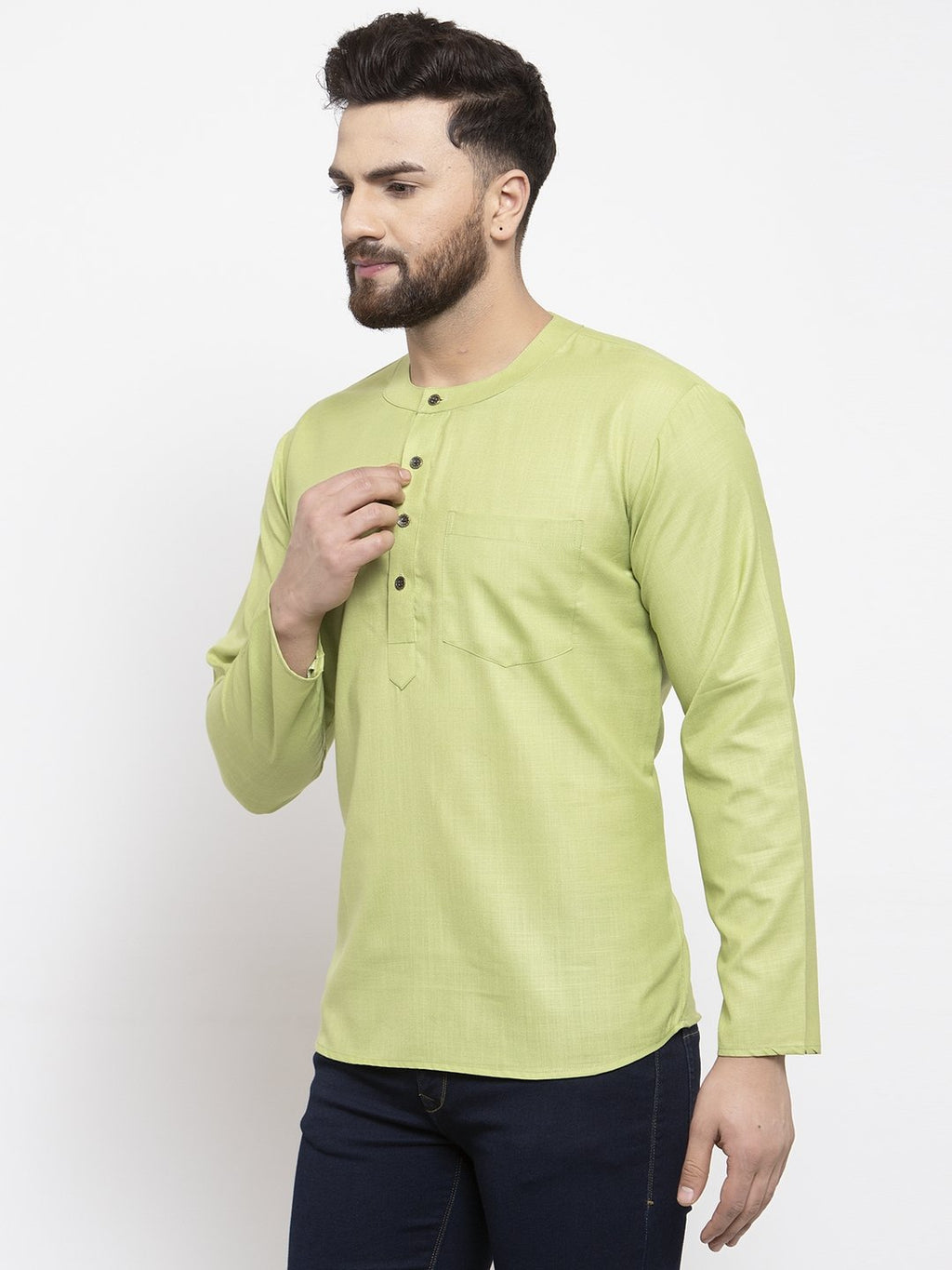 Jompers Men Green Solid Straight Short Kurta - Distacart