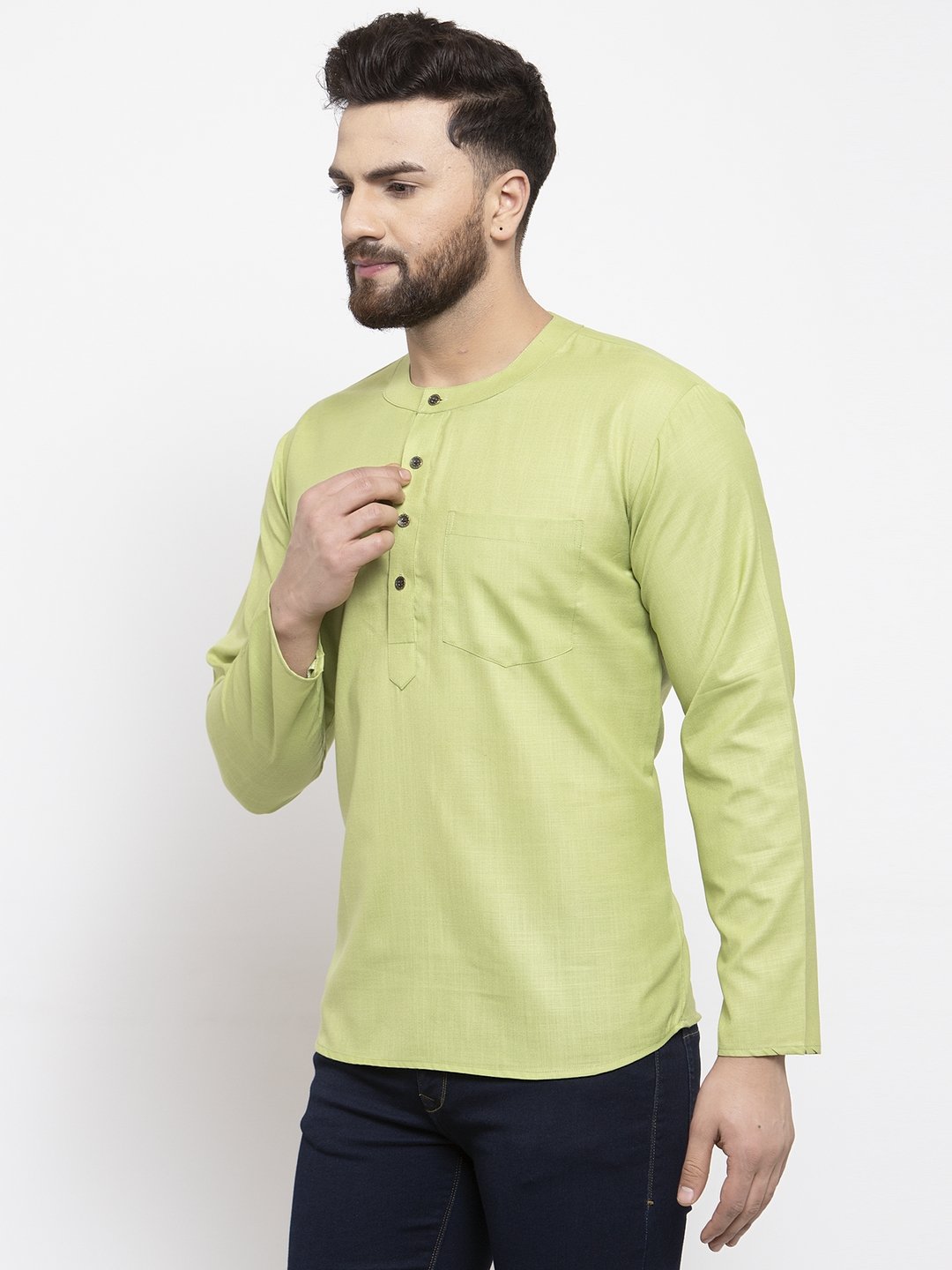 Jompers Men Green Solid Straight Short Kurta - Distacart