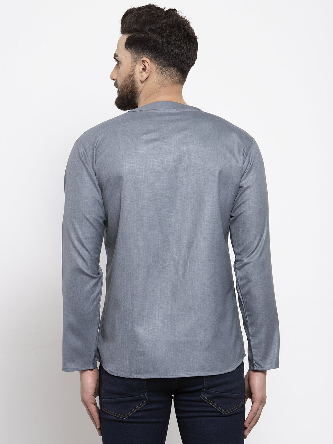 Jompers Men Grey Solid Straight Short Kurta - Distacart