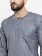 Jompers Men Grey Solid Straight Short Kurta - Distacart