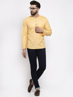 Jompers Men Mustard Solid Straight Short Kurta - Distacart
