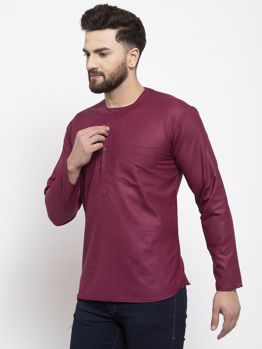 Jompers Men Purple Solid Straight Short Kurta - Distacart
