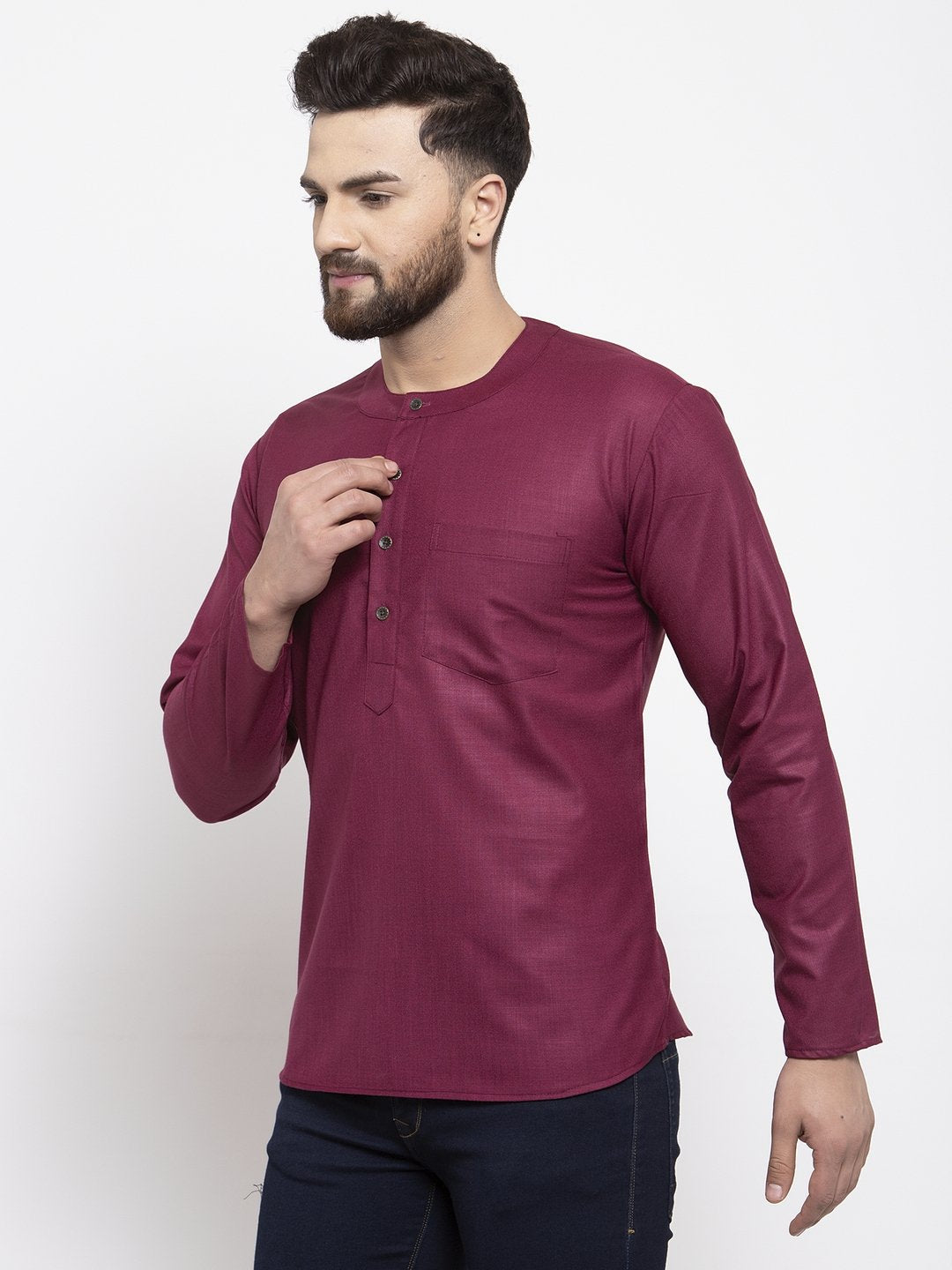 Jompers Men Purple Solid Straight Short Kurta - Distacart