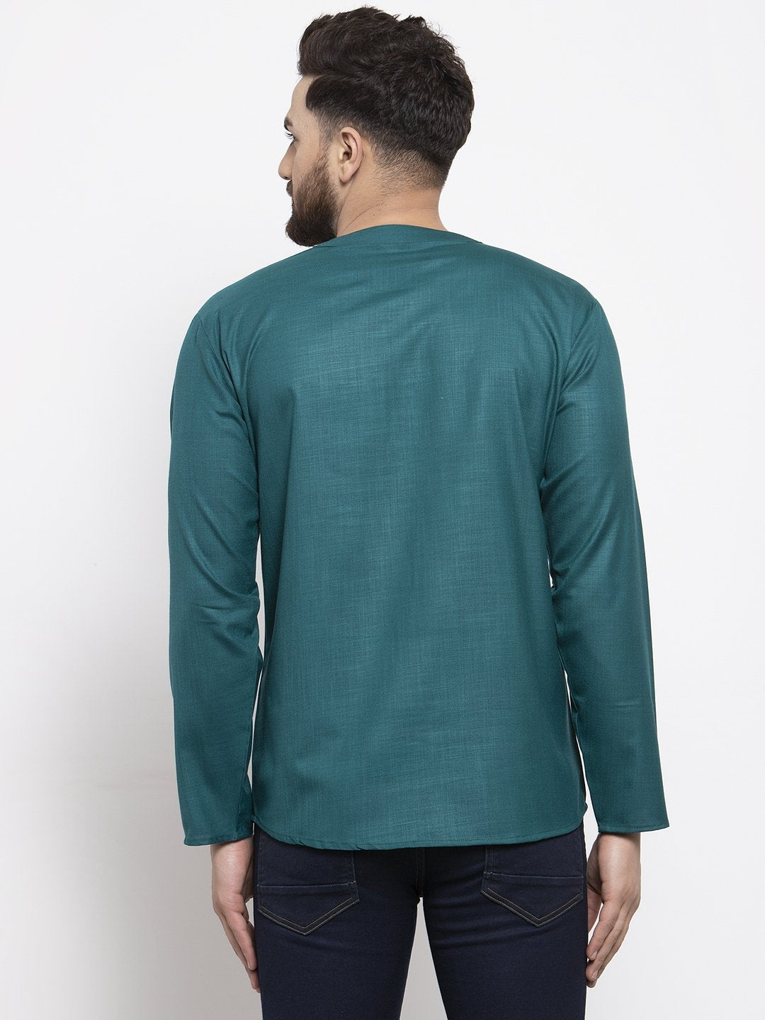 Jompers Men Teal Solid Straight Short Kurta - Distacart