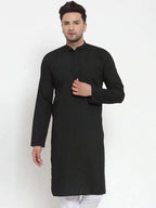 Jompers Men's Black Cotton Solid Kurta Only