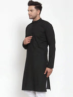 Jompers Men's Black Cotton Solid Kurta Only