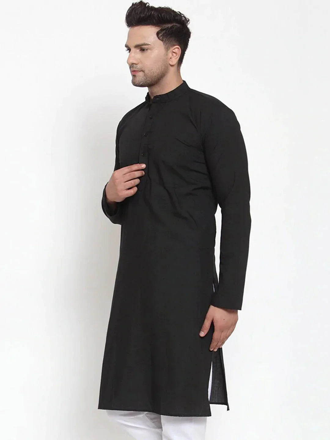Jompers Men's Black Cotton Solid Kurta Only