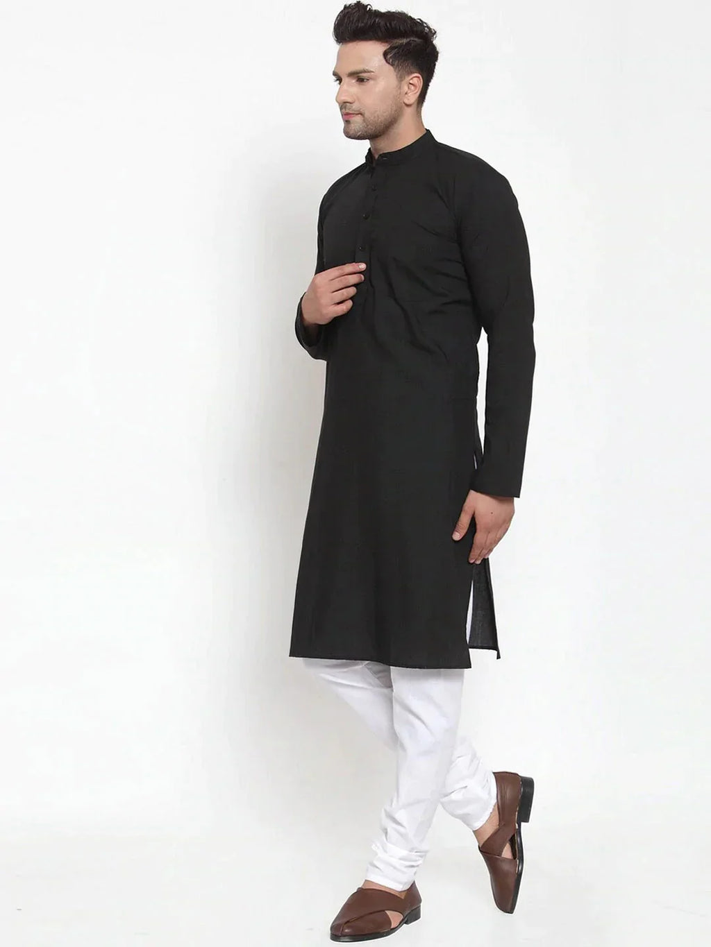 Jompers Men's Black Cotton Solid Kurta Only
