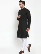 Jompers Men's Black Cotton Solid Kurta Only
