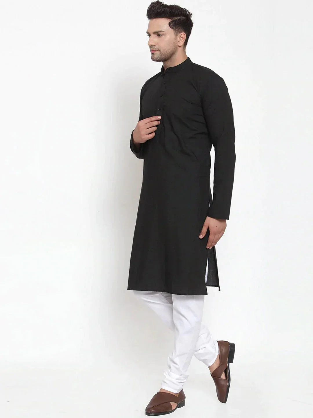 Jompers Men's Black Cotton Solid Kurta Only