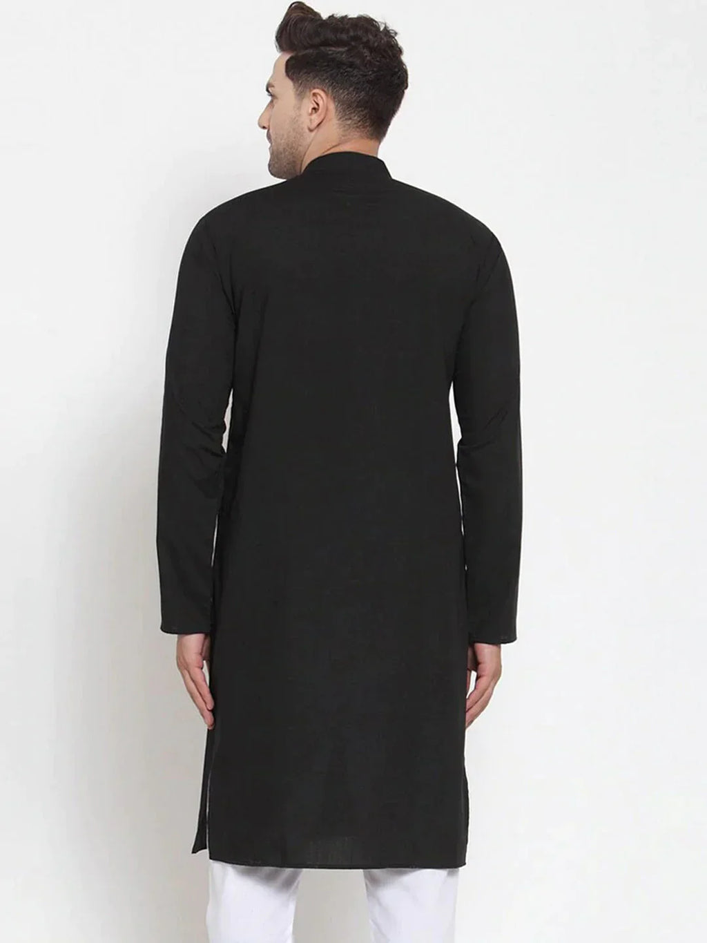 Jompers Men's Black Cotton Solid Kurta Only