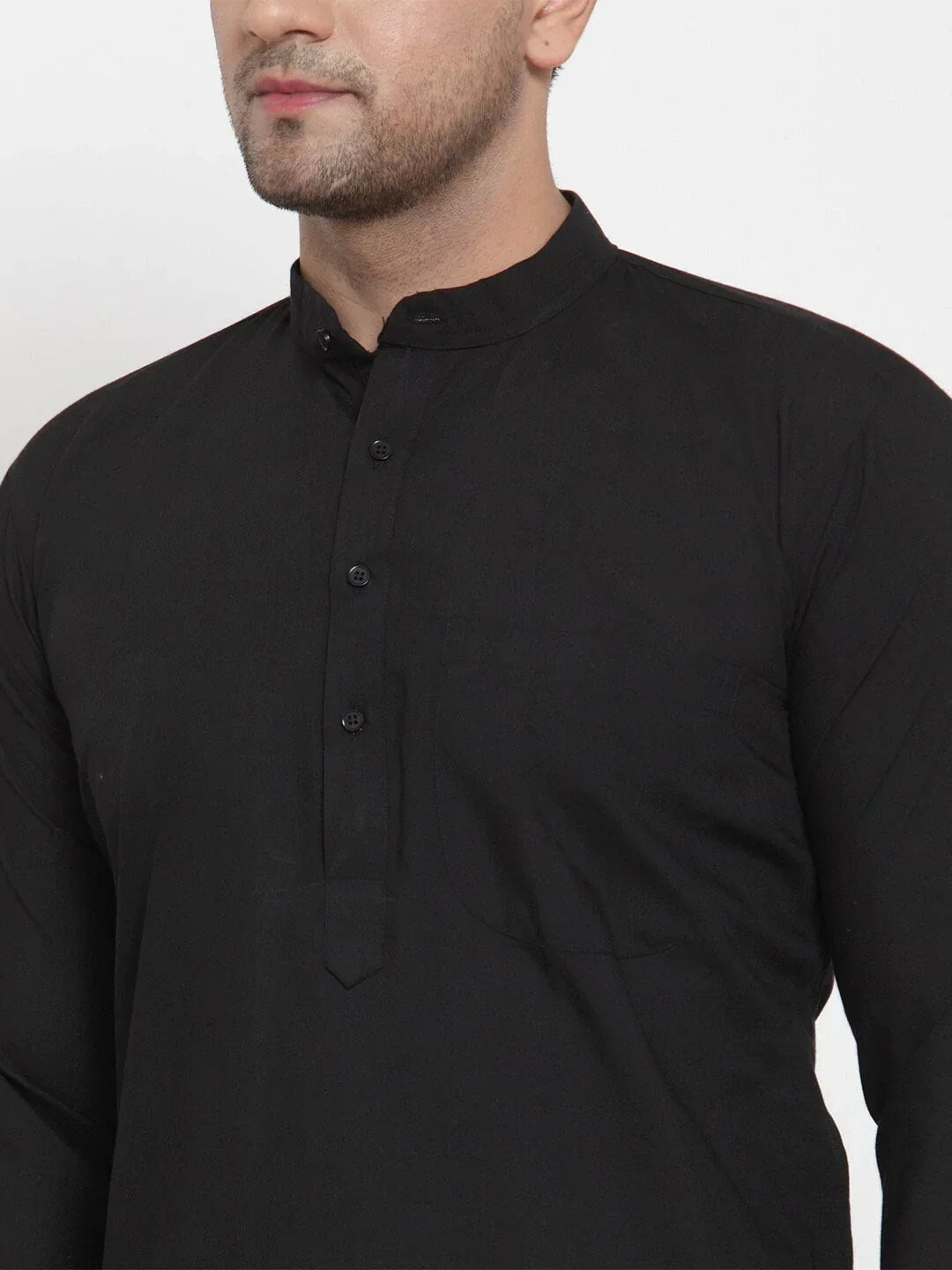 Jompers Men's Black Cotton Solid Kurta Only