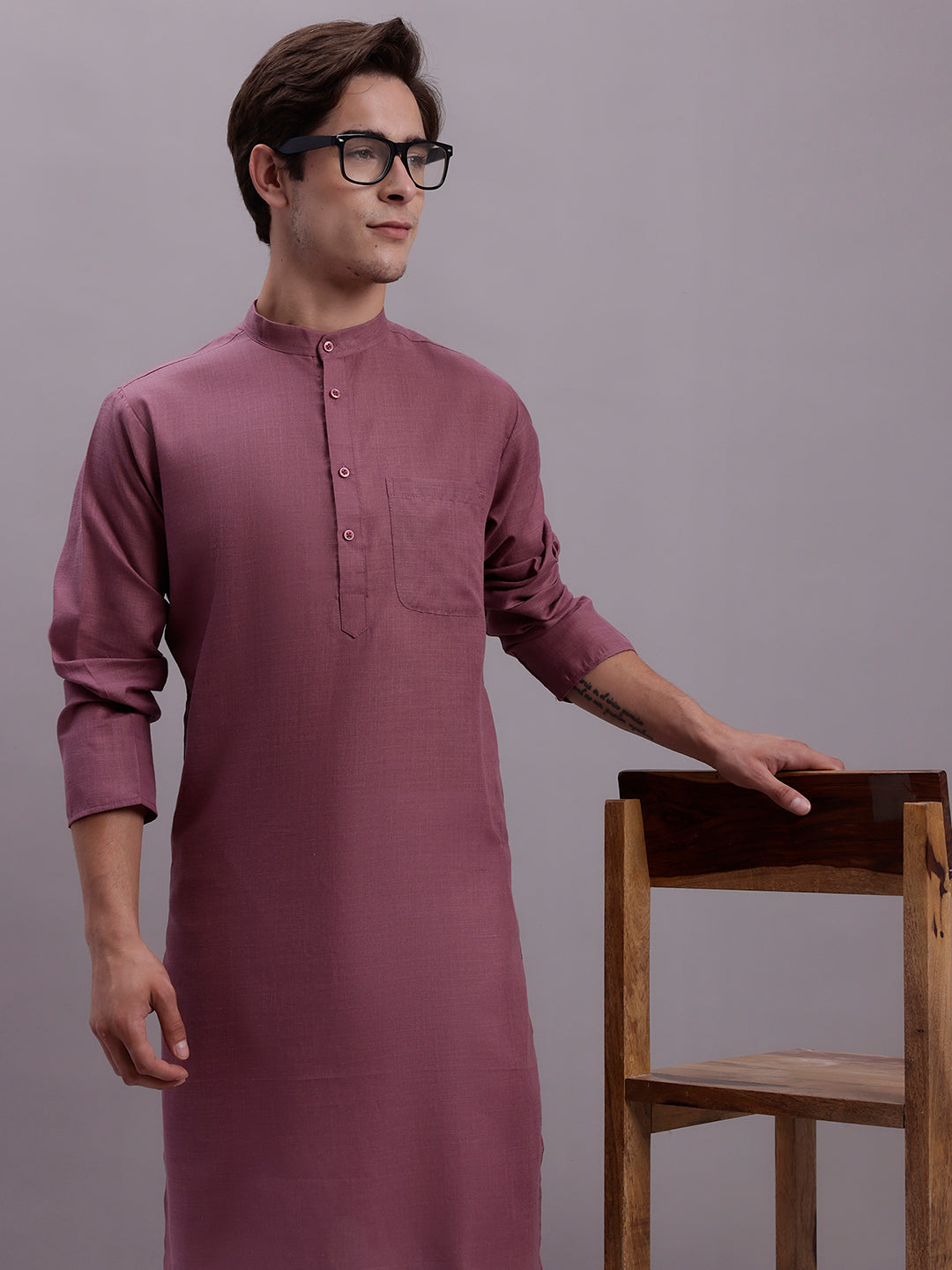 Jompers Men's Cotton Solid Kurta - Magenta