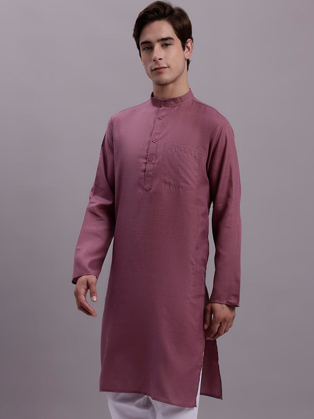 Jompers Men's Cotton Solid Kurta - Magenta