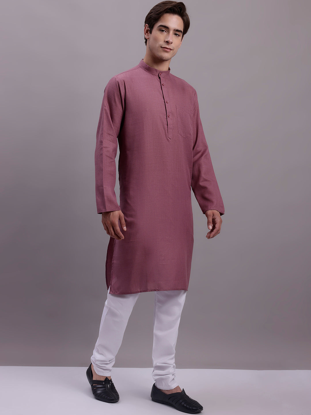 Jompers Men's Cotton Solid Kurta - Magenta