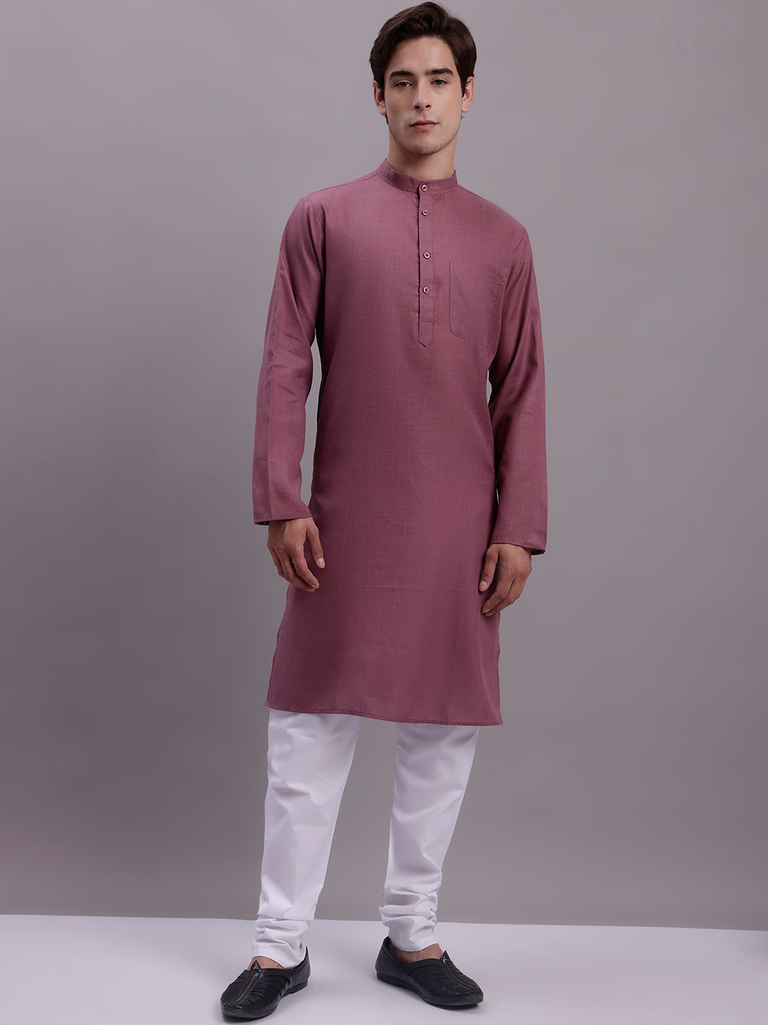 Jompers Men's Cotton Solid Kurta - Magenta