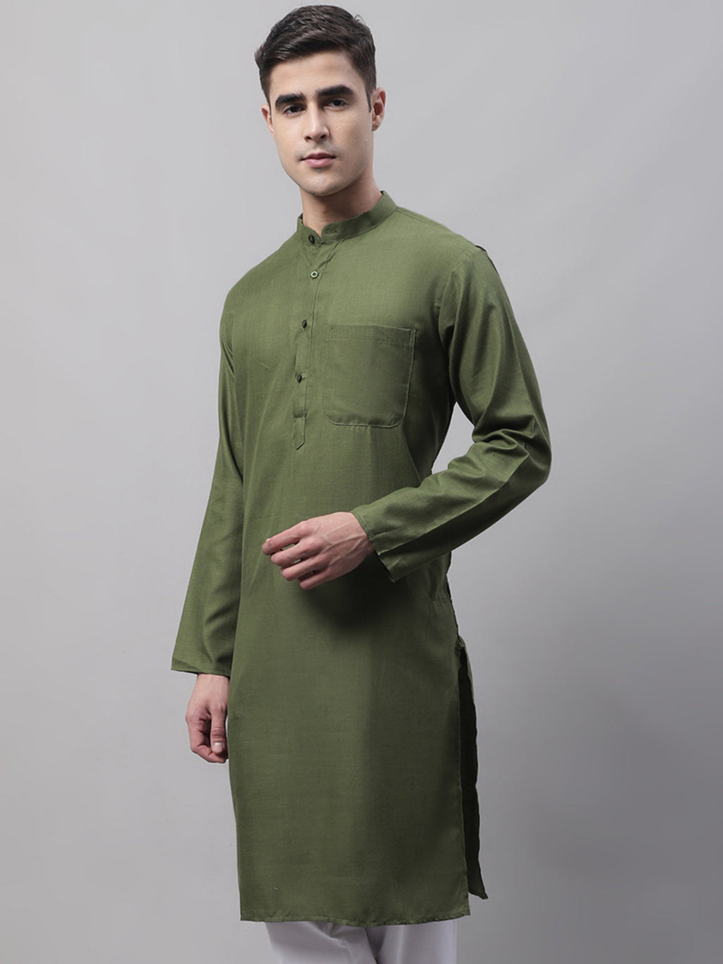 Jompers Men's Cotton Solid Kurta - Mehndi