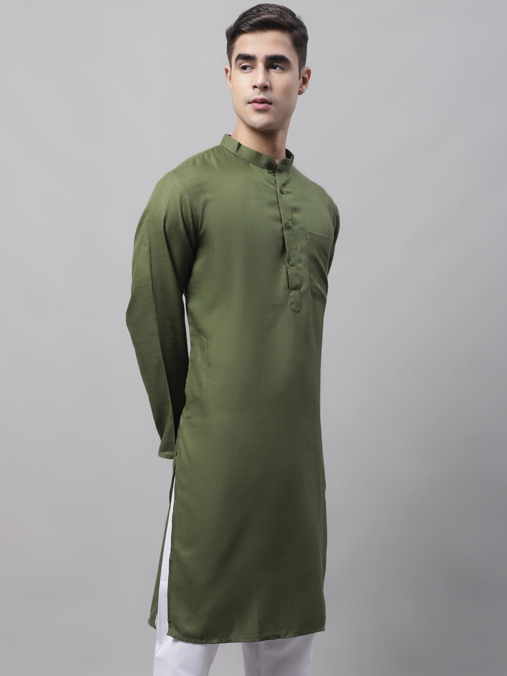 Jompers Men's Cotton Solid Kurta - Mehndi